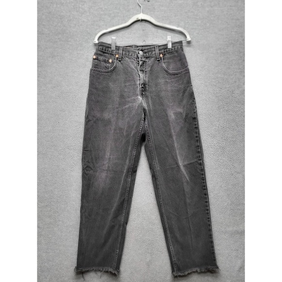 VINTAGE Levi's 560 Men Jeans 30X34 Black Denim Loose Fit Tapered Leg Frayed Hem - Picture 1 of 12